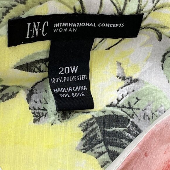 INC Wrap Dress Womens 20W Yellow Floral Midi Semi Sheer Lined Flowy Romantic - Picture 8 of 9
